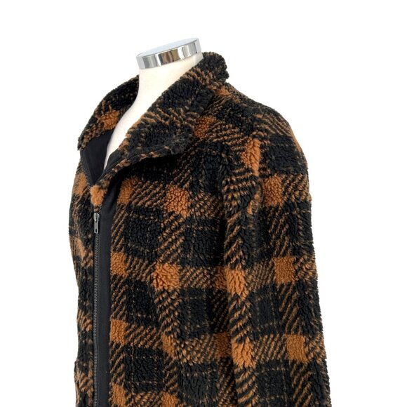 Saltwater Luxe Plaid Faux Fur Coat Black Brown Cinnamon Size Small NWT - Picture 5 of 16